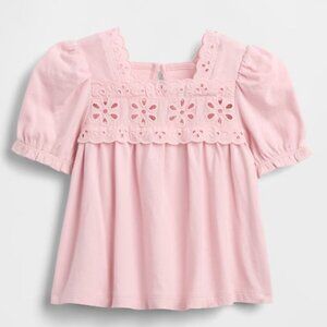 Gap Baby Girl Eyelet Top Short Puff Sleeves Pink NEW WITH TAGS